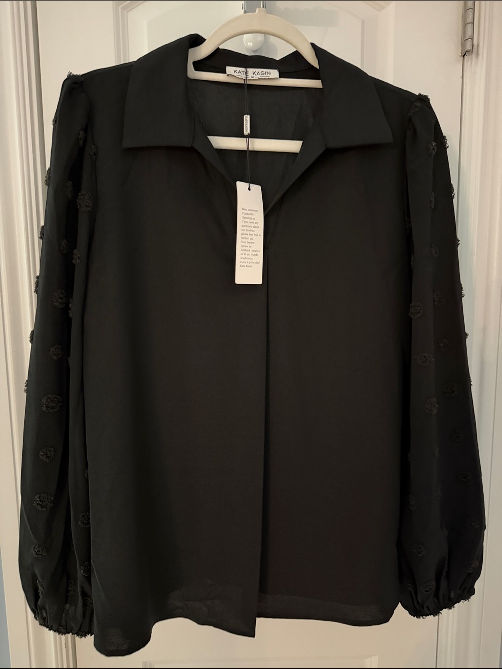 🔥 NWT Kate Kasin Black Swiss Dot Chiffon Blouse - Size M